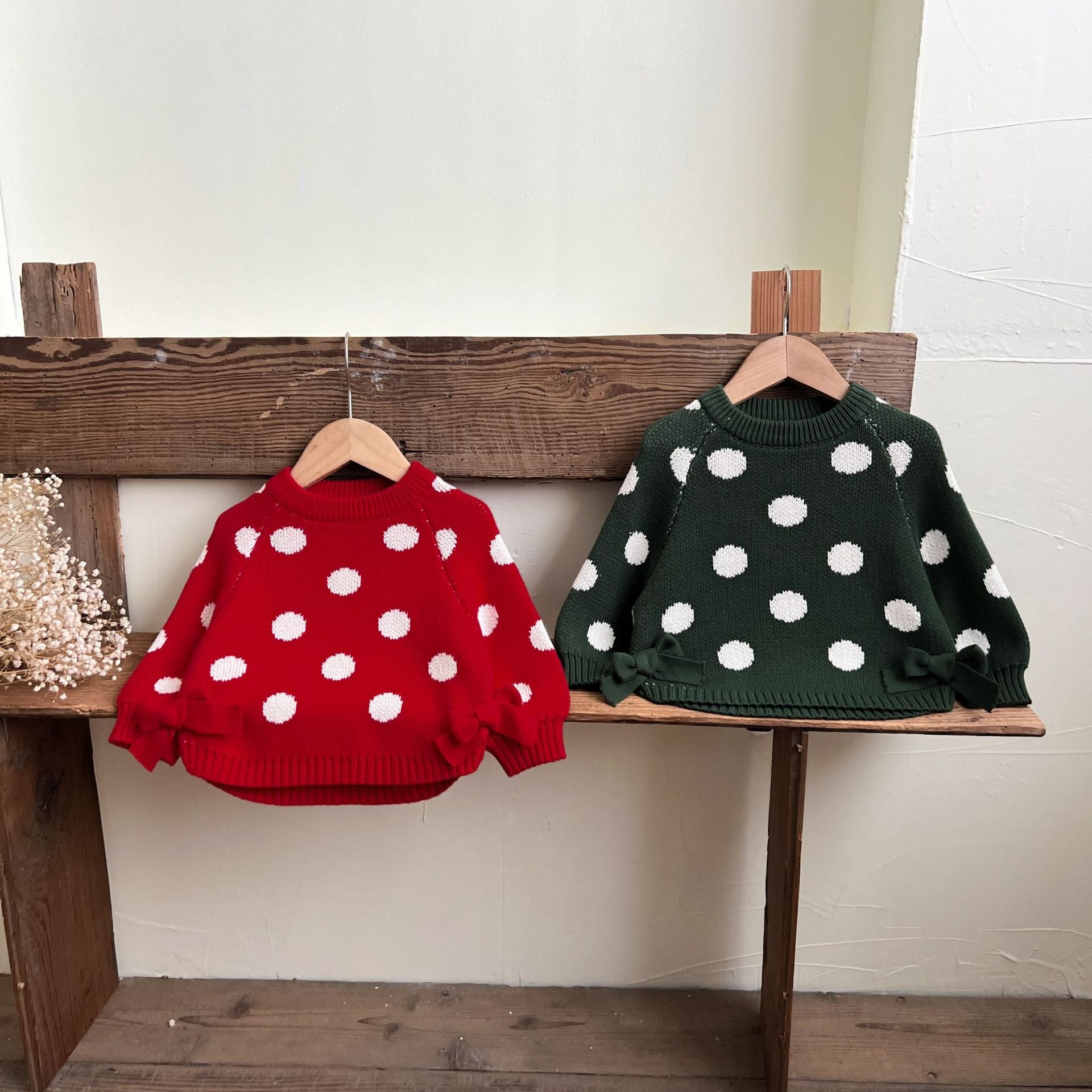 Baby Kid Girls Polka dots Bow Sweaters Wholesale 240802287